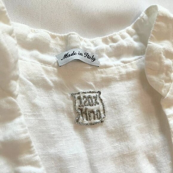 120% LINO WHITE LINEN SILVER GREY MEDALLION PRINT V-NECKLINE SHIFT TUNIC DRESS - Picture 7 of 12